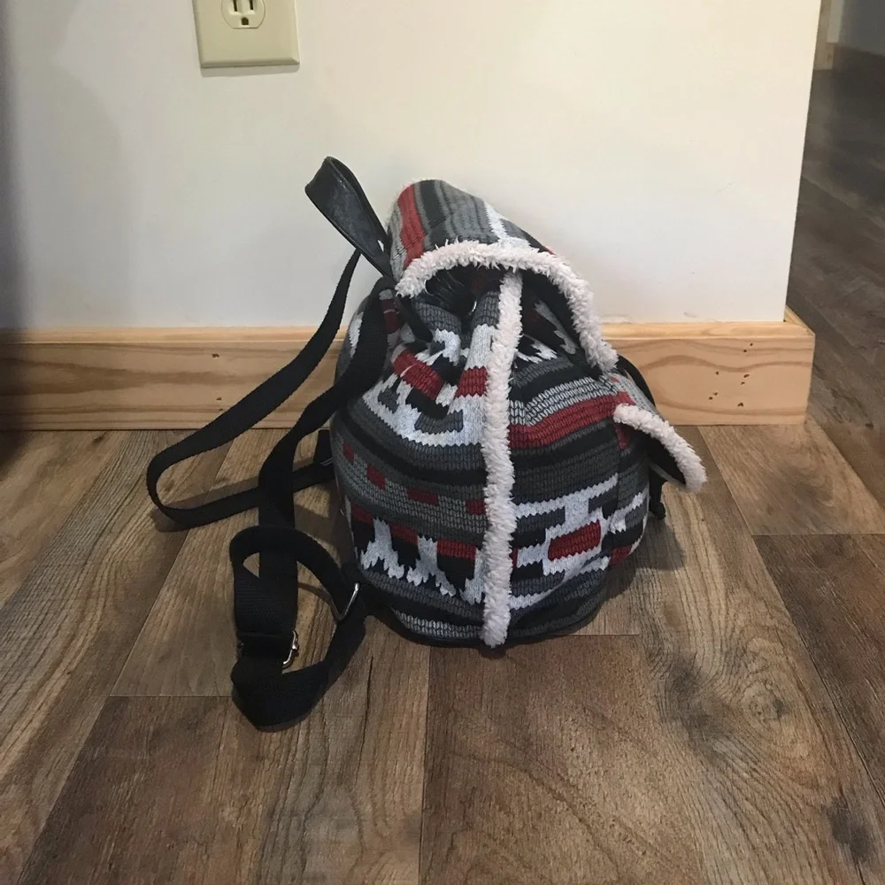 Chateau tribal boho Aztec Sherpa trimmed southwestern festival bucket backpack